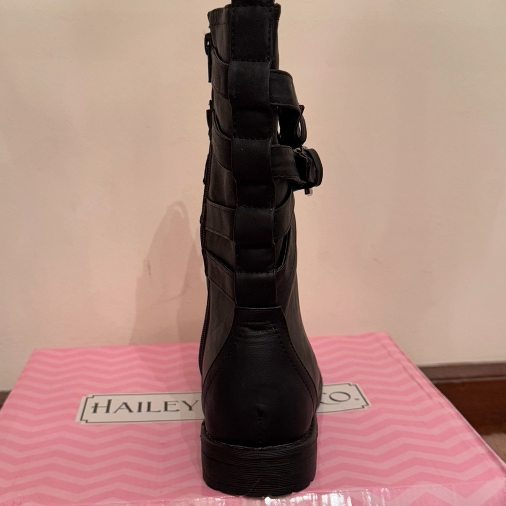 HAILEY JEANS CO JIMBA BLACK MOTO BIKER MOTORCYCLE COMBAT BOOTS SANDALS SIZE 8.5 - Picture 3 of 3
